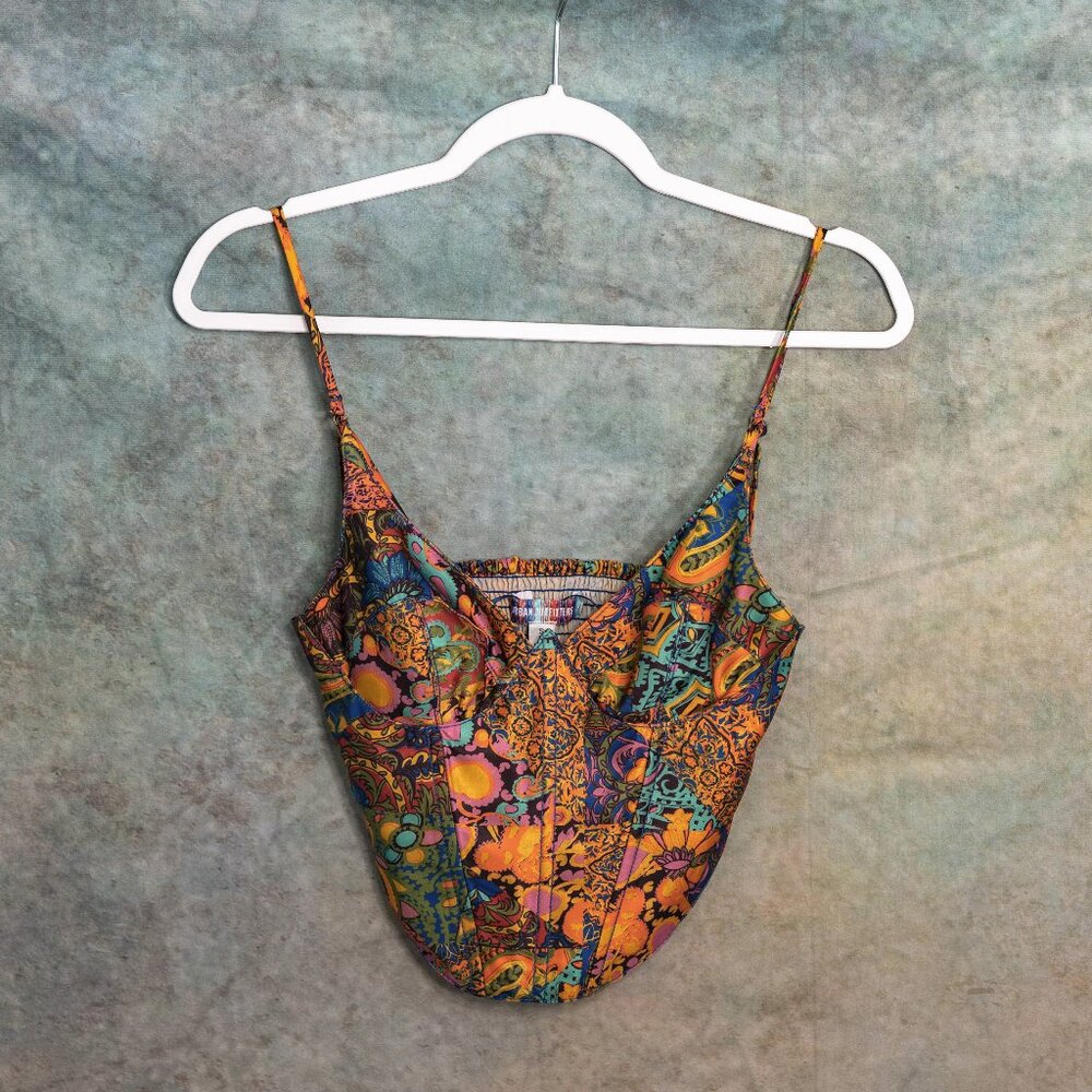 SALE Urban Outfitters Bright Multicolor Pattern Corset Crop Top - Small